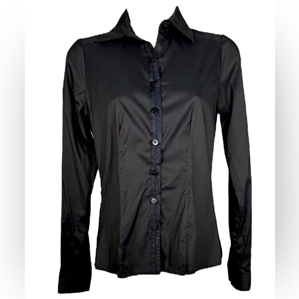 Worth New York Black Pleated Classy Cotton Blend Button Up Shirt